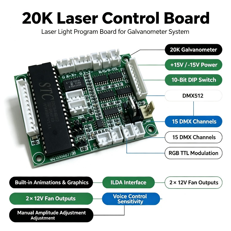 Laser Controller Board - Laserbesturingscircuitplaat 20K Laserlamp-programmaplaat Laserverlichtingsdriver-printplaat
